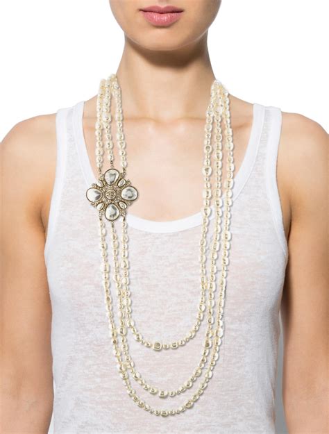 chanel multi strand necklace|Chanel crochet necklace.